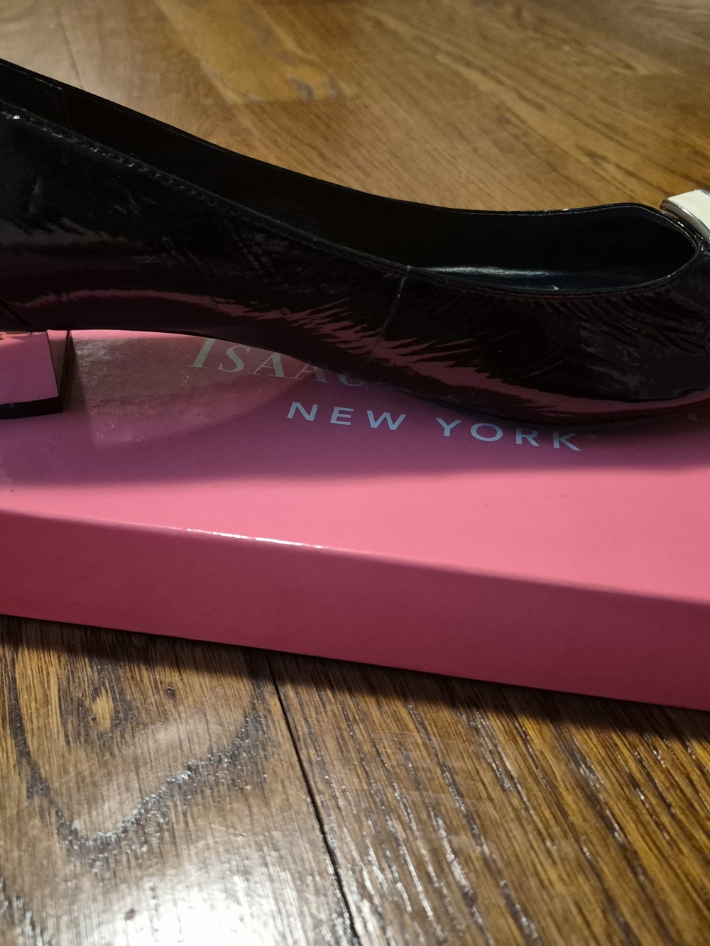Isaac Mizrahi Black Patent Leather Ballet Flat with Metal Accent